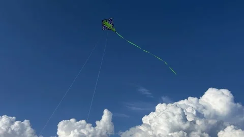 Low angle view of green kite in blue sky Stock Footage 277517826