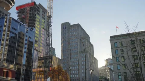 Low Angle View of a Group of Sky Scrapers in Downtown Vancouver, BC, Dec 2020 Stock Footage 147842857