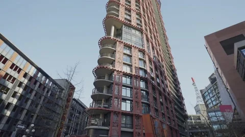 Low Angle View of a Group of Sky Scrapers in Downtown Vancouver, BC, Dec 2020 Stock Footage 147843138