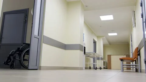 Low Angle View of Hallway in Modern Clinic Stock Footage 138112792