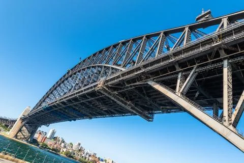 Low angle view of Harbour Bridge in a sunny day. Sydney, Australia Stock Photos