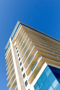 Low angle view of high-rise residential towers with narrow facade in Moscow, a Stock Photos