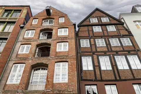 Low-angle view of historic brick warehouses of the Speicherstadt district i.. Stock Photos