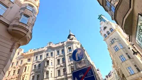 Low Angle View of Historic Prague Street Architecture in Autumn Stock Footage 320920790