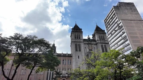 Low Angle View of Historic Sao Bento Monastery in Downtown Sao Paulo 스톡 동영상 336674847