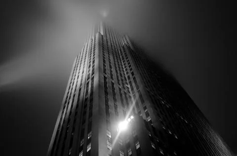 Low Angle View of a Historic Skyscraper in Manhattan in Black and White Stock Photos