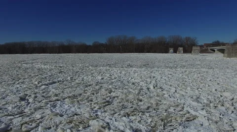 Low angle view of ice jam on frozen river, giant chunks of ice Video stock 60026402
