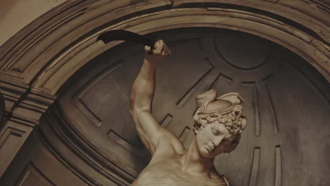 Low angle view of impressive sculpture of Greek demigod Hercules. Roman famous Stock Footage 138261335