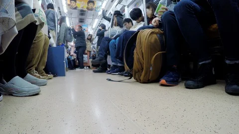 Low Angle View Inside Subway Train Stock Footage 114336053