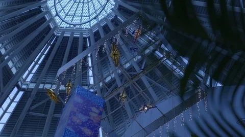 Low angle view of Interior of Petronas Twin Towers Shopping mall Stock Footage 111279797