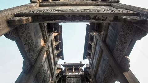 Low angle view of internal structure of Chinese ancient stone archway . Stock Footage 27434097