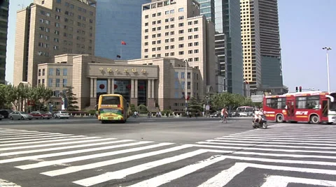 Low Angle View of the Intersection of Pudong Road South and Lujiazui Road. Stock Footage 38600663