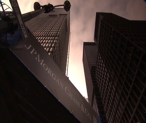 Low angle view of JP Morgan Chase tower. Stock Footage 86749564