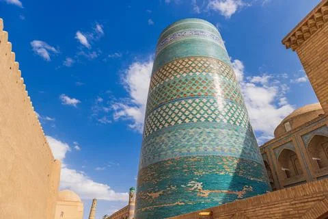 Low Angle View of Kalta Minor Minaret in Khiva, Uzbekistan Foto stock
