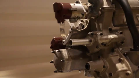 Low angle view of large size engine layout with its distinct twelve-cylinder Stock Footage 318646890