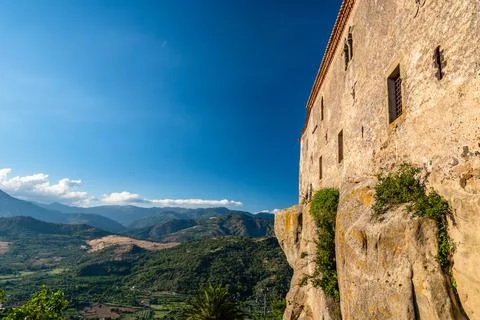Low angle view of Lauria Castle in Castiglione di Sicilia, Italy Stock Photos