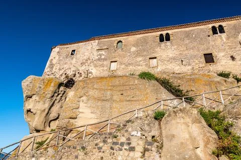 Low angle view of Lauria Castle in Castiglione di Sicilia, Italy Stock Photos