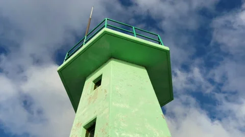 Low angle view of lighthouse, Jasterzbia Gora, Pomeranian Voivodeship, Poland Stock Footage 169211773