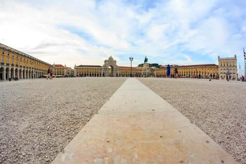 Low angle view of Lisbons main square, Commerce Square Stock Photos