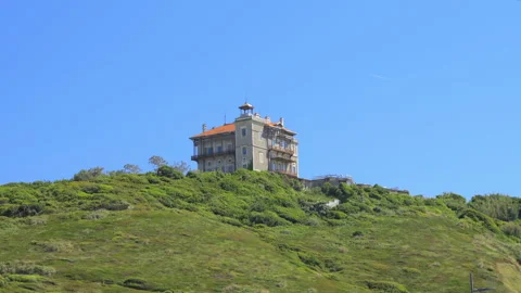Low-angle view looking up at the Chateau d'Ibarritz in France Stock-Footage 341599504