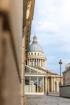 Low angle view looking down pathway at pantheon dome landmark monument in Paris  Stock Photos