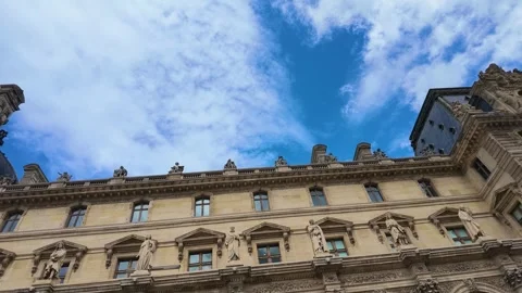 Low Angle View of the Louvre Museum Facade in Paris Stock Footage 344946777