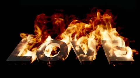 Low-angle view of Love Word on Fire with High Flames on Black Illustrazione stock