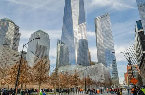 Low Angle View of Lower Manhattan Skyscrapers in Financial District 写真素材
