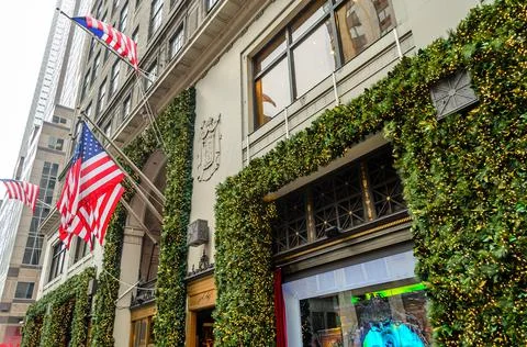 Low Angle View of Macy's Store Department Facade with Christmas Decoration Photos