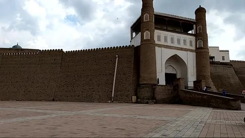 Low angle view of the main gates of the ancient Ark of Bukhara fortress Stock Footage 336110305