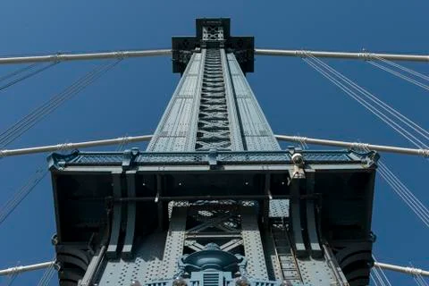 Low angle view of the Manhattan Bridge 스톡 사진