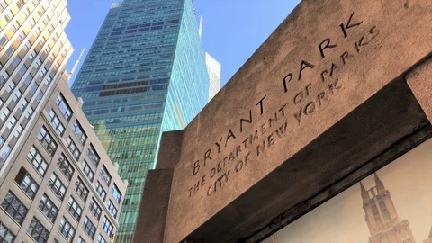 Low Angle View of Manhattan Skyscrapers from Bryant Park Stock Footage 93144400