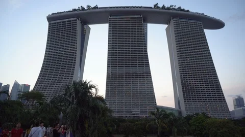 Low Angle View of Marina Bay Sands Hotel During Sunset in Singapore Stock Footage 114486022