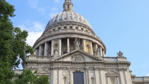 Low-angle view of the massive dome of St. Paul’s Cathedral in London Stock Footage 327643873