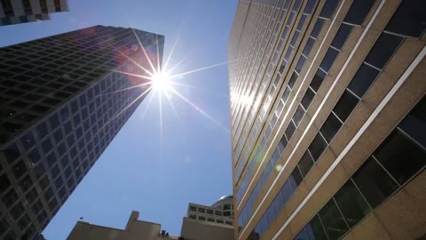 Low angle view of the massive skyscrapers of Seattle, business center, USA Stock Footage 155791245