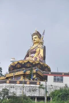 Low angle view of massive statue of Padmasambhava (Guru Rinpoche)  Stock Photos