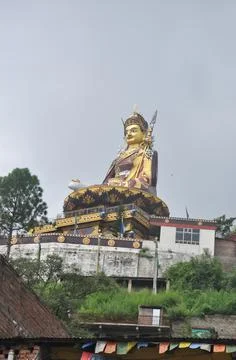 Low angle view of massive statue of Padmasambhava (Guru Rinpoche)  Stock Photos