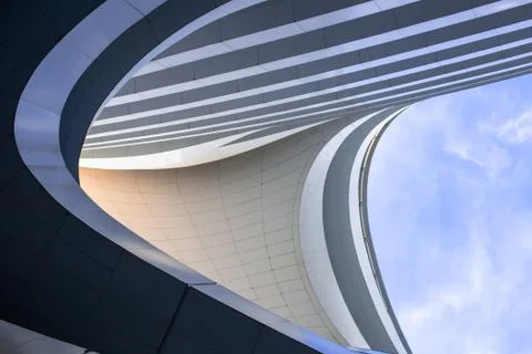 Low angle view of modern and futuristic building in Beijing, China..Modern bu Fotos de archivo