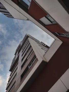 Low angle view of a modern apartment building in Spain, Europe Stock Photos