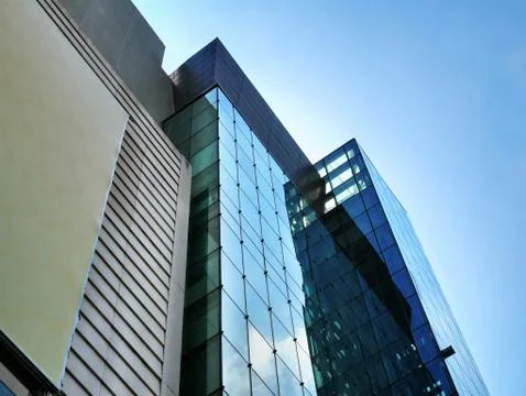 Low Angle View of Modern Building with Glass Windows Exterior Foto stock