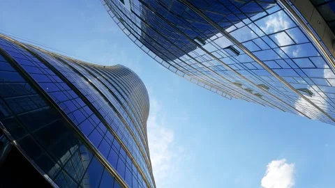 Low angle view of modern glass skyscrapers Stock Footage 345138924