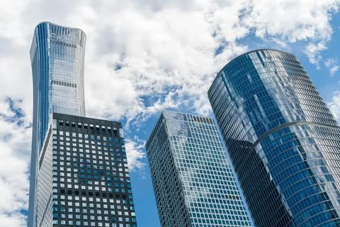 Low angle view of modern office buildings Stock Photos