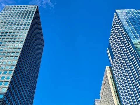 Low angle view of modern office buildings in Seoul Stock Photos