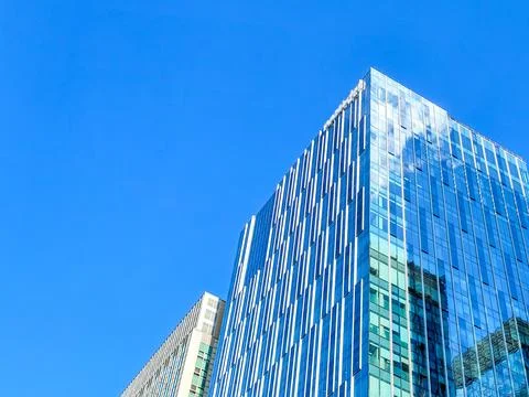 Low angle view of modern office buildings in Seoul Stock Photos