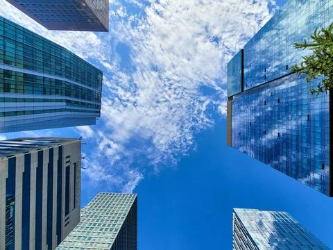 Low angle view of modern office buildings in Seoul Stock Photos