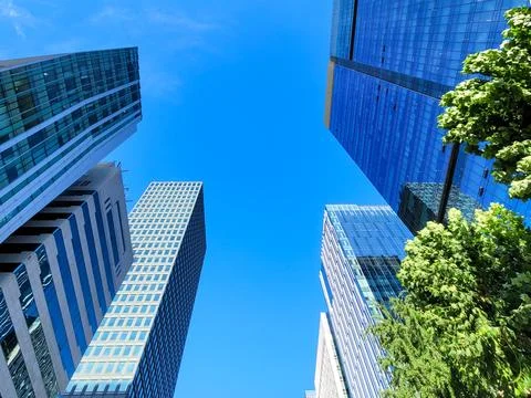 Low angle view of modern office buildings in Seoul Stock Photos