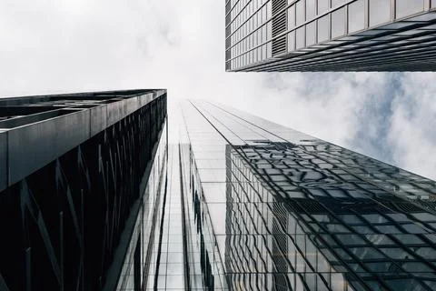 Low angle view of modern office buildings in the City of London Stock Photos