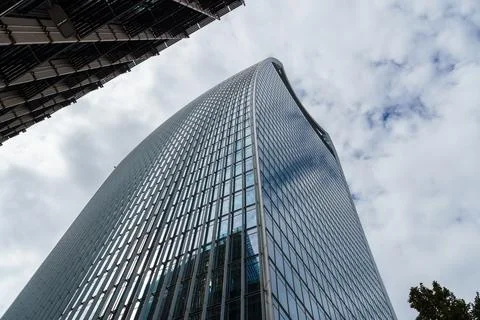 Low angle view of modern office buildings in the City of London Stock Photos