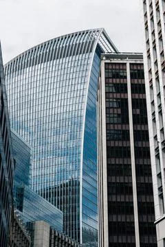 Low angle view of modern office buildings in the City of London Stock Photos