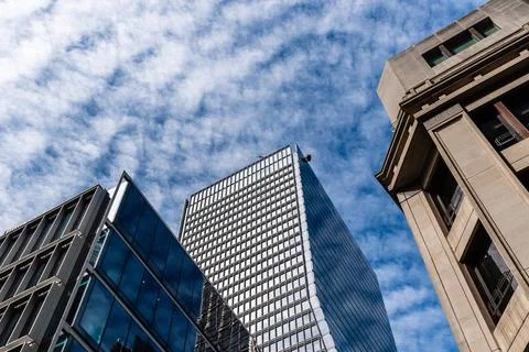 Low angle view of modern office buildings in the City of London London, UK... Fotos de archivo